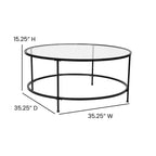 Table basse en verre Newbury Merrick Lane avec cadre rond doré mat et pieds verticaux