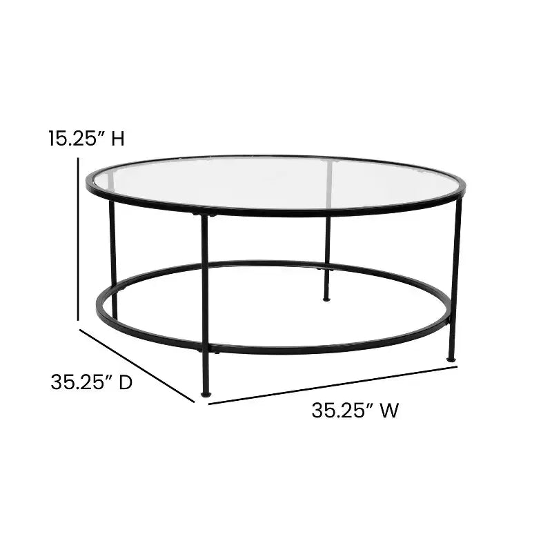 Table basse en verre Newbury Merrick Lane avec cadre rond doré mat et pieds verticaux