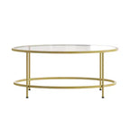 Table basse en verre Newbury Merrick Lane avec cadre rond doré mat et pieds verticaux