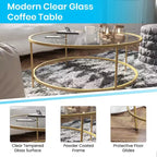 Table basse en verre Newbury Merrick Lane avec cadre rond doré mat et pieds verticaux