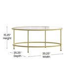 Table basse en verre Newbury Merrick Lane avec cadre rond doré mat et pieds verticaux