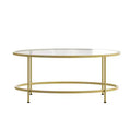 Table basse en verre Newbury Merrick Lane avec cadre rond doré mat et pieds verticaux