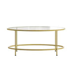 Table basse en verre Newbury Merrick Lane avec cadre rond doré mat et pieds verticaux
