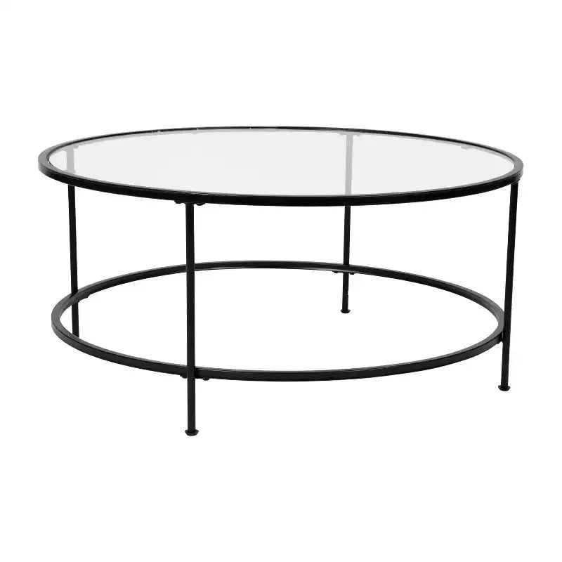 Table basse en verre Newbury Merrick Lane avec cadre rond doré mat et pieds verticaux