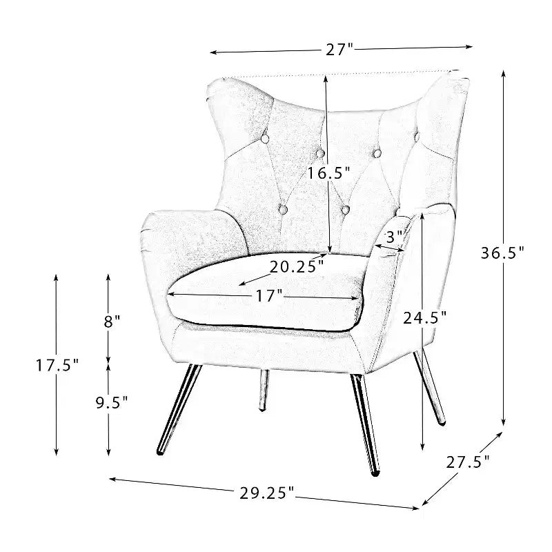 Fauteuil d'appoint rembourré moderne Godefroy en velours avec dossier ailé | Karat Home