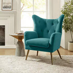 Fauteuil d'appoint rembourré moderne Godefroy en velours avec dossier ailé | Karat Home
