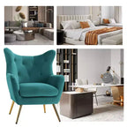 Fauteuil d'appoint rembourré moderne Godefroy en velours avec dossier ailé | Karat Home