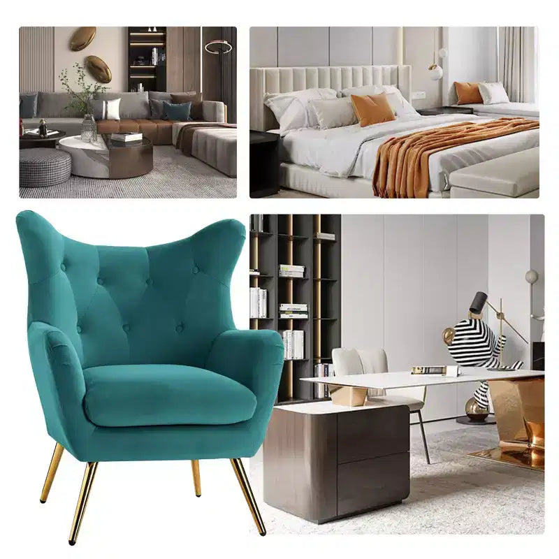 Fauteuil d'appoint rembourré moderne Godefroy en velours avec dossier ailé | Karat Home