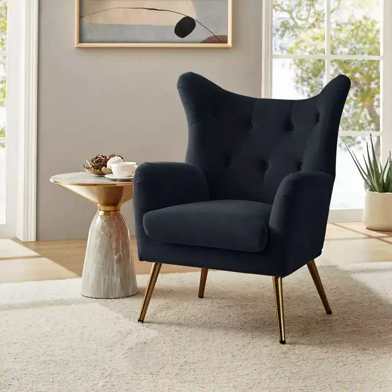Fauteuil d'appoint rembourré moderne Godefroy en velours avec dossier ailé | Karat Home
