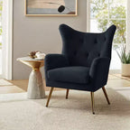 Fauteuil d'appoint rembourré moderne Godefroy en velours avec dossier ailé | Karat Home