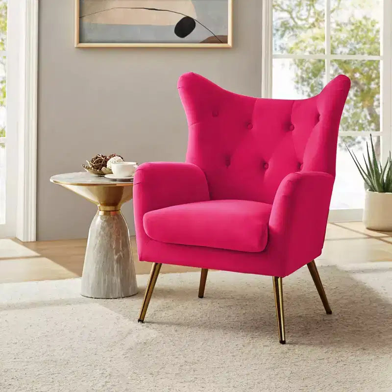 Fauteuil d'appoint rembourré moderne Godefroy en velours avec dossier ailé | Karat Home
