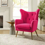Fauteuil d'appoint rembourré moderne Godefroy en velours avec dossier ailé | Karat Home
