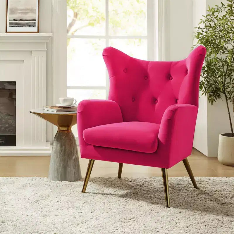 Fauteuil d'appoint rembourré moderne Godefroy en velours avec dossier ailé | Karat Home