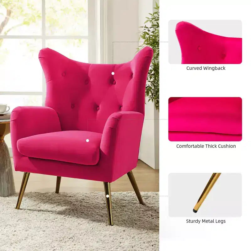 Fauteuil d'appoint rembourré moderne Godefroy en velours avec dossier ailé | Karat Home