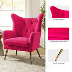 Fauteuil d'appoint rembourré moderne Godefroy en velours avec dossier ailé | Karat Home