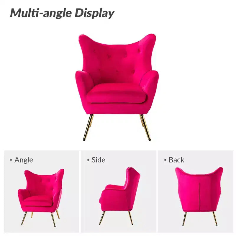 Fauteuil d'appoint rembourré moderne Godefroy en velours avec dossier ailé | Karat Home