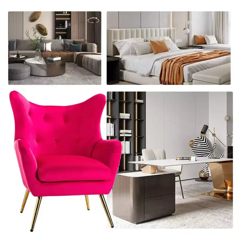 Fauteuil d'appoint rembourré moderne Godefroy en velours avec dossier ailé | Karat Home