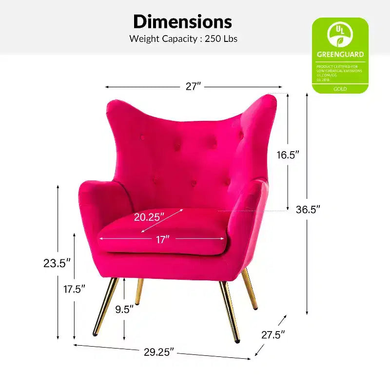 Fauteuil d'appoint rembourré moderne Godefroy en velours avec dossier ailé | Karat Home
