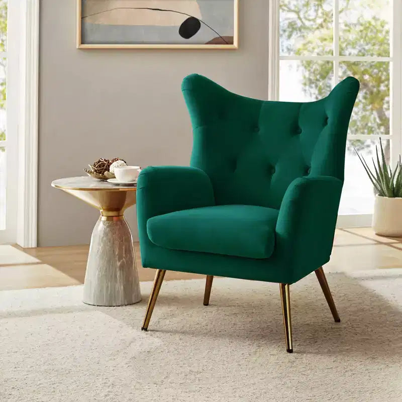 Fauteuil d'appoint rembourré moderne Godefroy en velours avec dossier ailé | Karat Home