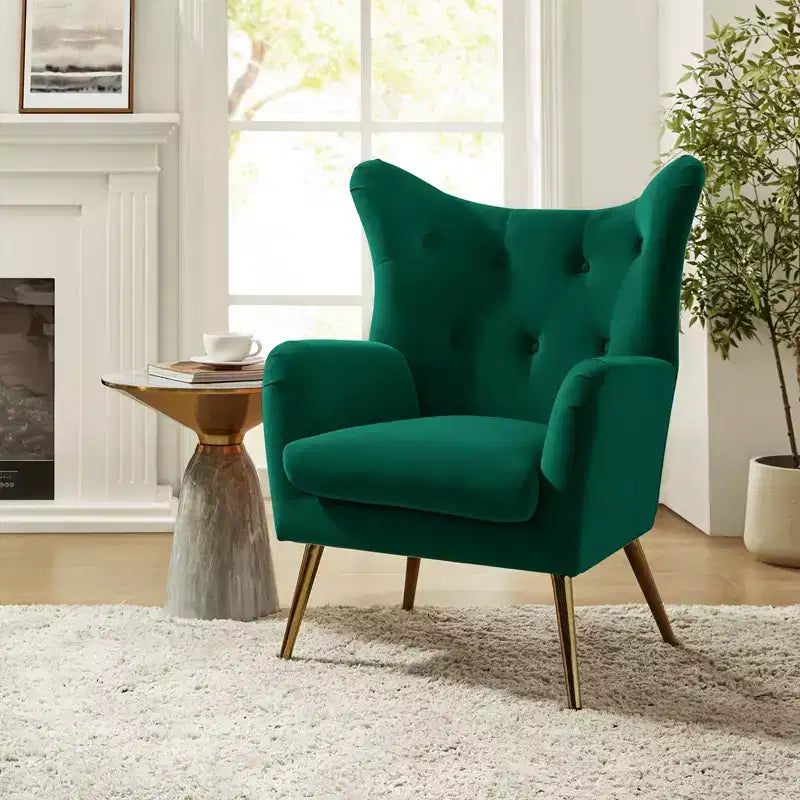 Fauteuil d'appoint rembourré moderne Godefroy en velours avec dossier ailé | Karat Home