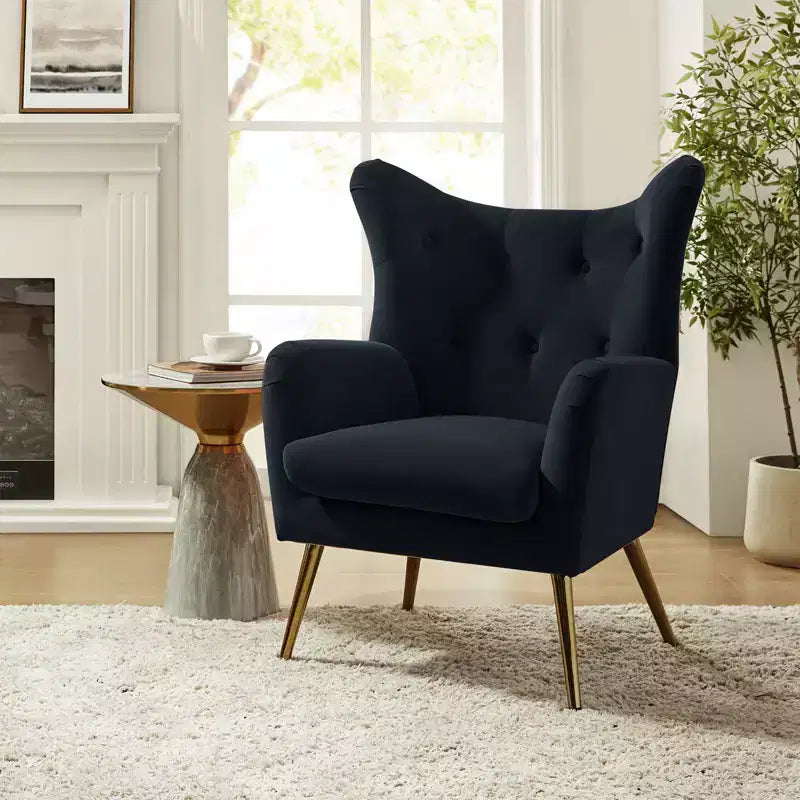 Fauteuil d'appoint rembourré moderne Godefroy en velours avec dossier ailé | Karat Home