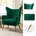 Fauteuil d'appoint rembourré moderne Godefroy en velours avec dossier ailé | Karat Home