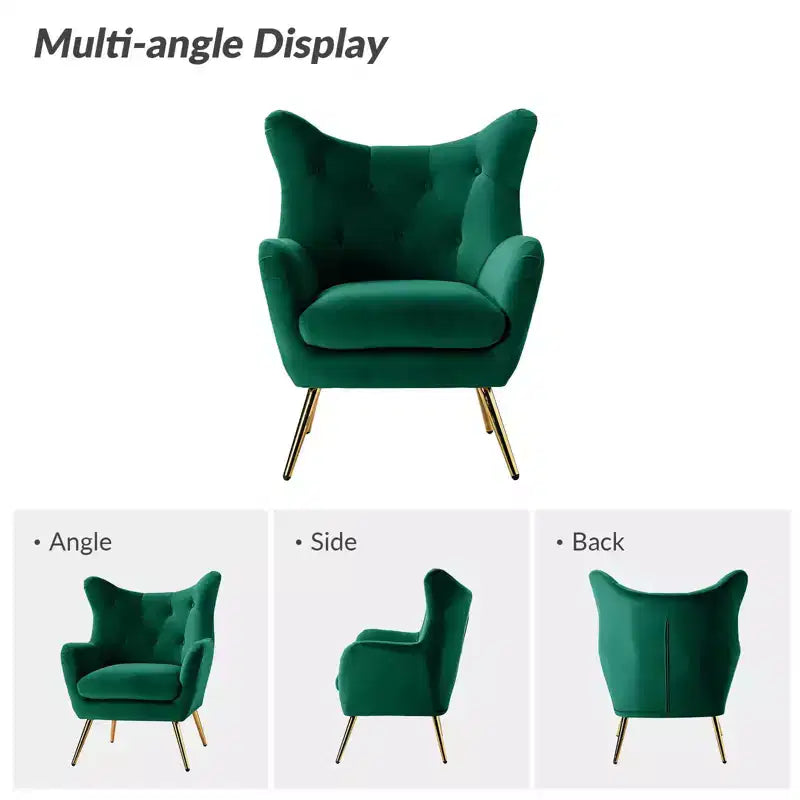 Fauteuil d'appoint rembourré moderne Godefroy en velours avec dossier ailé | Karat Home