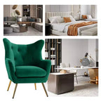 Fauteuil d'appoint rembourré moderne Godefroy en velours avec dossier ailé | Karat Home
