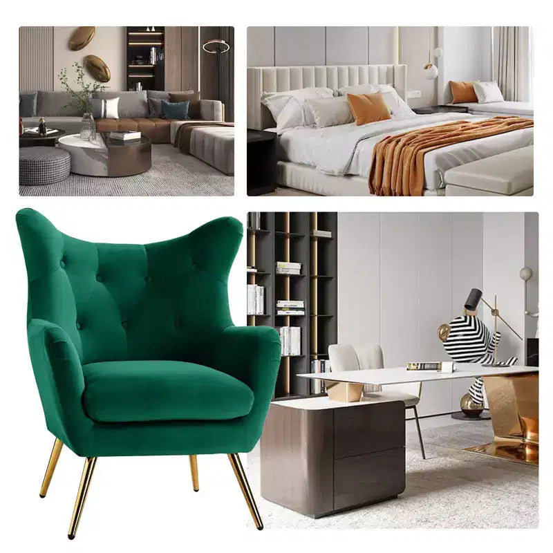 Fauteuil d'appoint rembourré moderne Godefroy en velours avec dossier ailé | Karat Home