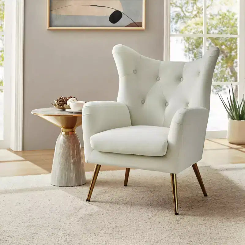 Fauteuil d'appoint rembourré moderne Godefroy en velours avec dossier ailé | Karat Home