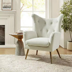 Fauteuil d'appoint rembourré moderne Godefroy en velours avec dossier ailé | Karat Home