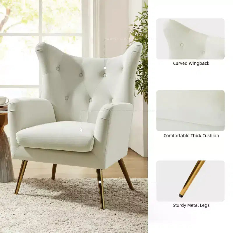 Fauteuil d'appoint rembourré moderne Godefroy en velours avec dossier ailé | Karat Home