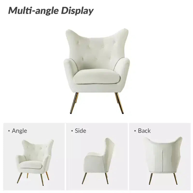 Fauteuil d'appoint rembourré moderne Godefroy en velours avec dossier ailé | Karat Home