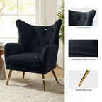 Fauteuil d'appoint rembourré moderne Godefroy en velours avec dossier ailé | Karat Home