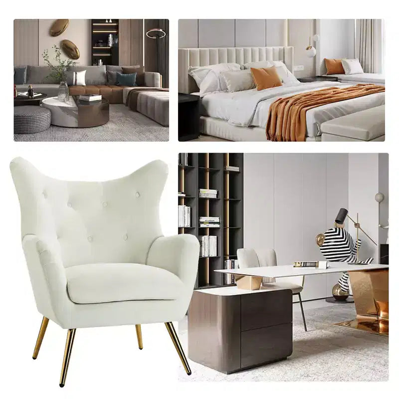 Fauteuil d'appoint rembourré moderne Godefroy en velours avec dossier ailé | Karat Home