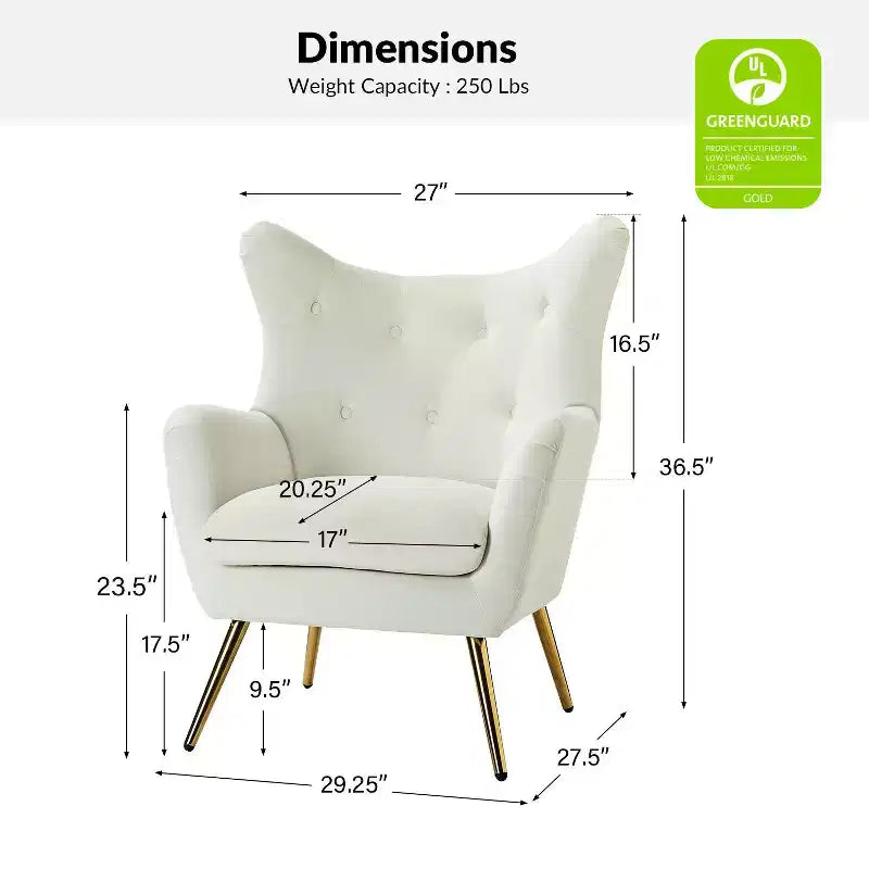 Fauteuil d'appoint rembourré moderne Godefroy en velours avec dossier ailé | Karat Home