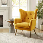 Fauteuil d'appoint rembourré moderne Godefroy en velours avec dossier ailé | Karat Home