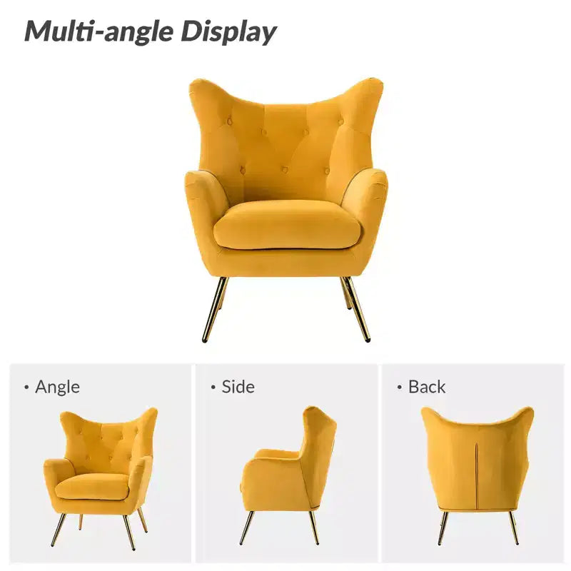 Fauteuil d'appoint rembourré moderne Godefroy en velours avec dossier ailé | Karat Home