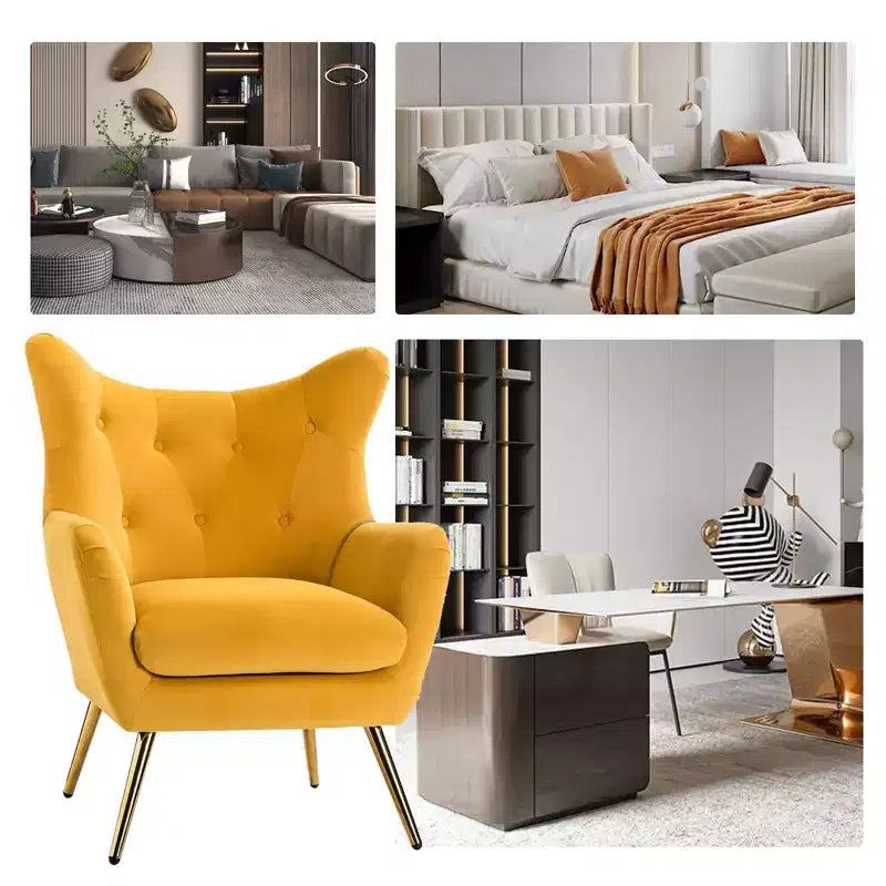 Fauteuil d'appoint rembourré moderne Godefroy en velours avec dossier ailé | Karat Home