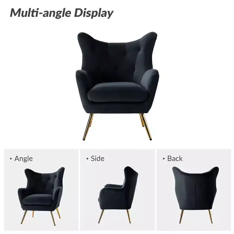 Fauteuil d'appoint rembourré moderne Godefroy en velours avec dossier ailé | Karat Home