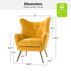 Fauteuil d'appoint rembourré moderne Godefroy en velours avec dossier ailé | Karat Home