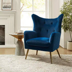 Fauteuil d'appoint rembourré moderne Godefroy en velours avec dossier ailé | Karat Home