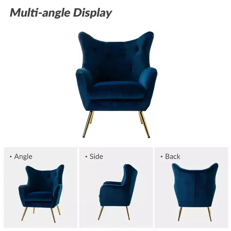 Fauteuil d'appoint rembourré moderne Godefroy en velours avec dossier ailé | Karat Home