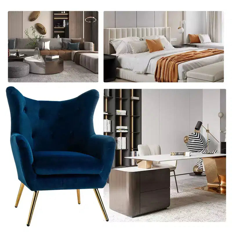 Fauteuil d'appoint rembourré moderne Godefroy en velours avec dossier ailé | Karat Home