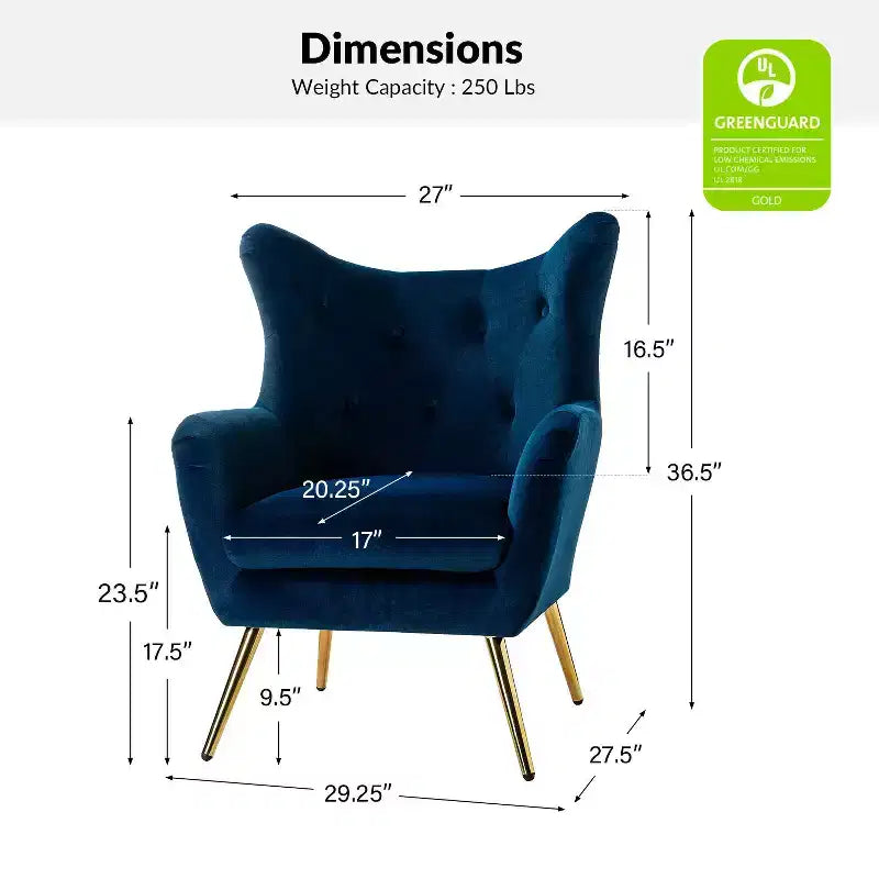 Fauteuil d'appoint rembourré moderne Godefroy en velours avec dossier ailé | Karat Home