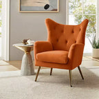 Fauteuil d'appoint rembourré moderne Godefroy en velours avec dossier ailé | Karat Home