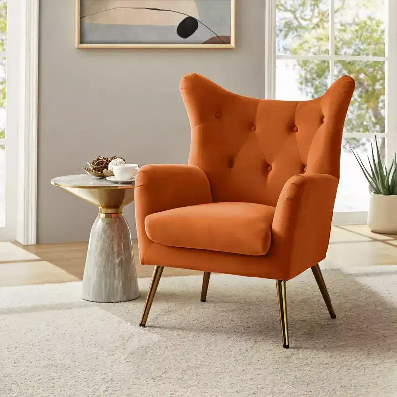 Fauteuil d'appoint rembourré moderne Godefroy en velours avec dossier ailé | Karat Home