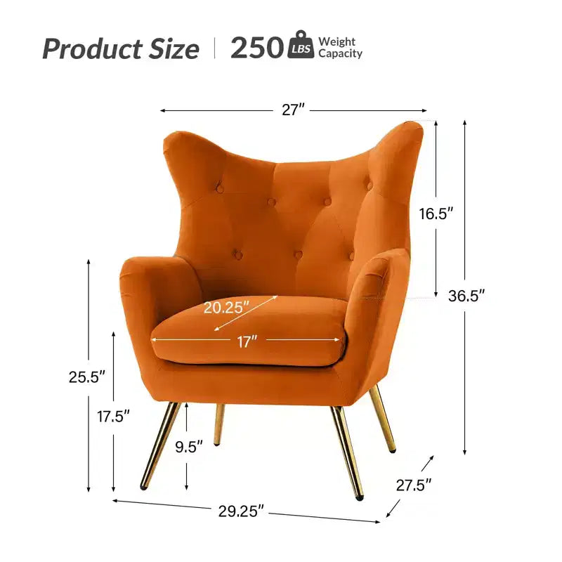 Fauteuil d'appoint rembourré moderne Godefroy en velours avec dossier ailé | Karat Home