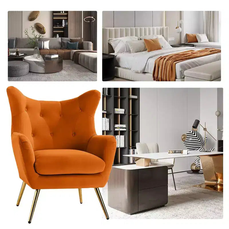 Fauteuil d'appoint rembourré moderne Godefroy en velours avec dossier ailé | Karat Home