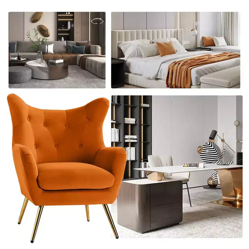 Fauteuil d'appoint rembourré moderne Godefroy en velours avec dossier ailé | Karat Home